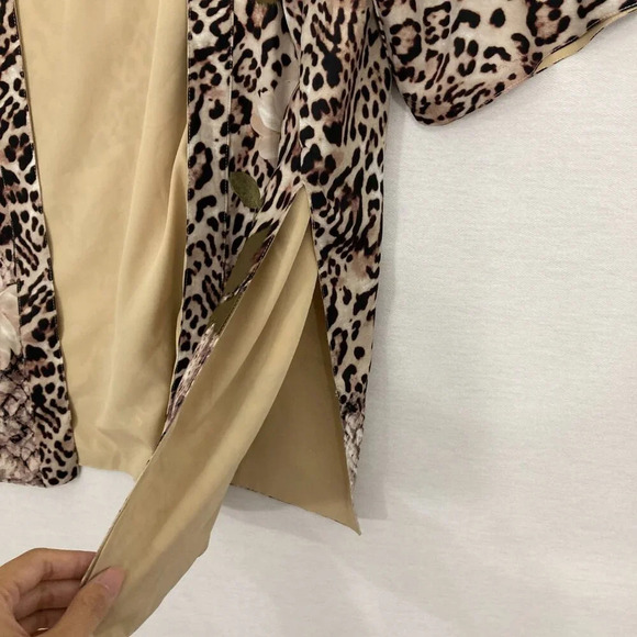 Chico's Brown Leopard Floral Print Open Front Side Slit Kimono Small/Medium - Picture 6 of 11